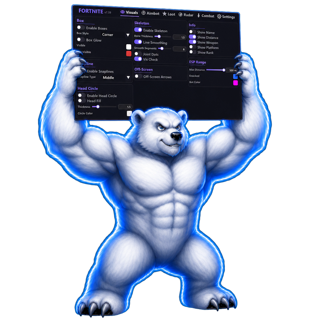 Virex mascot holding the ONYX Fortnite menu